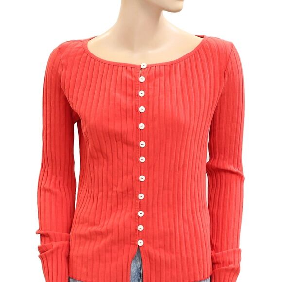 Free People Tilly Long-Sleeve Cardi Blouse Top Knit Ribbed Buttondown XS 282719 - Picture 7 of 9
